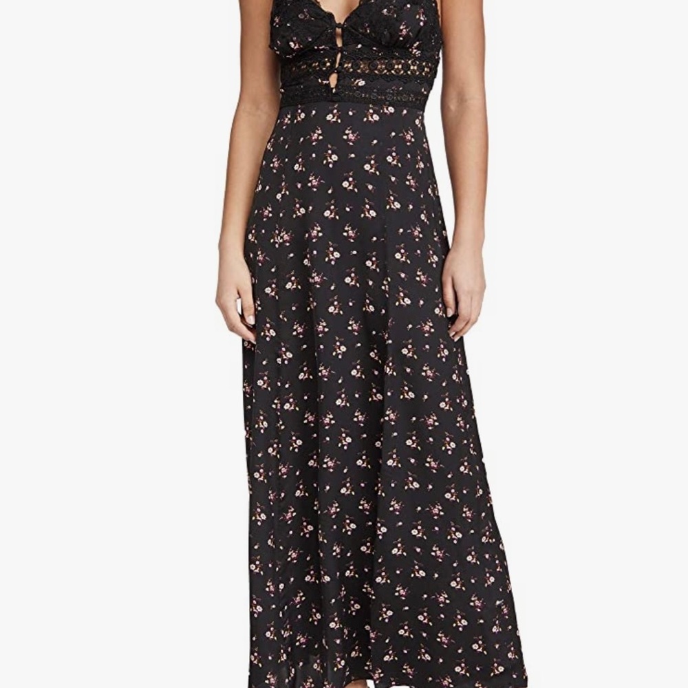 Free people “out and about” slip dress. Floral black and pink.